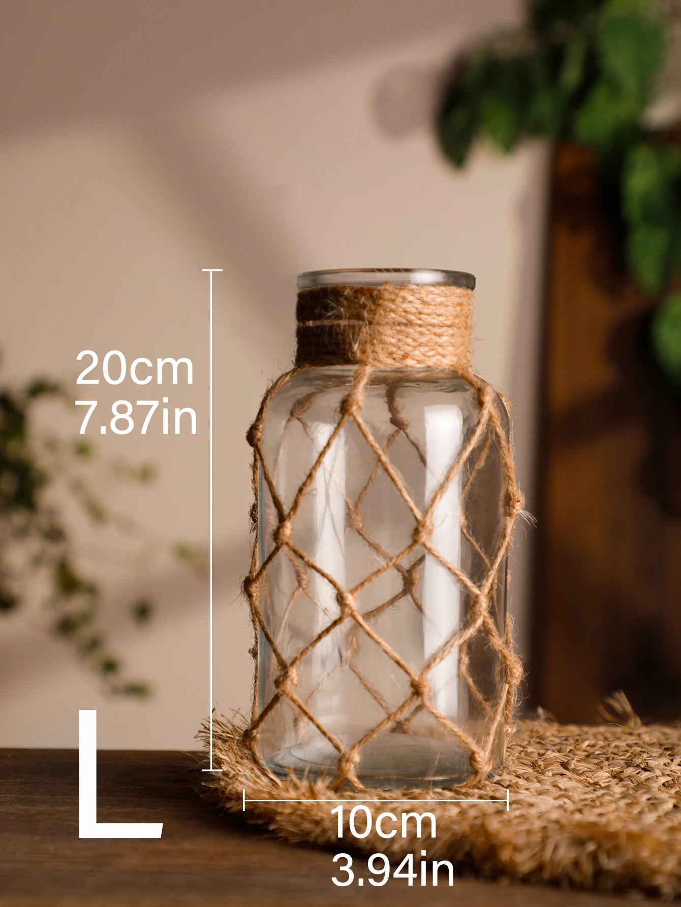 Rustic Hanging Glass Vase – Rope Net Floral Accent
