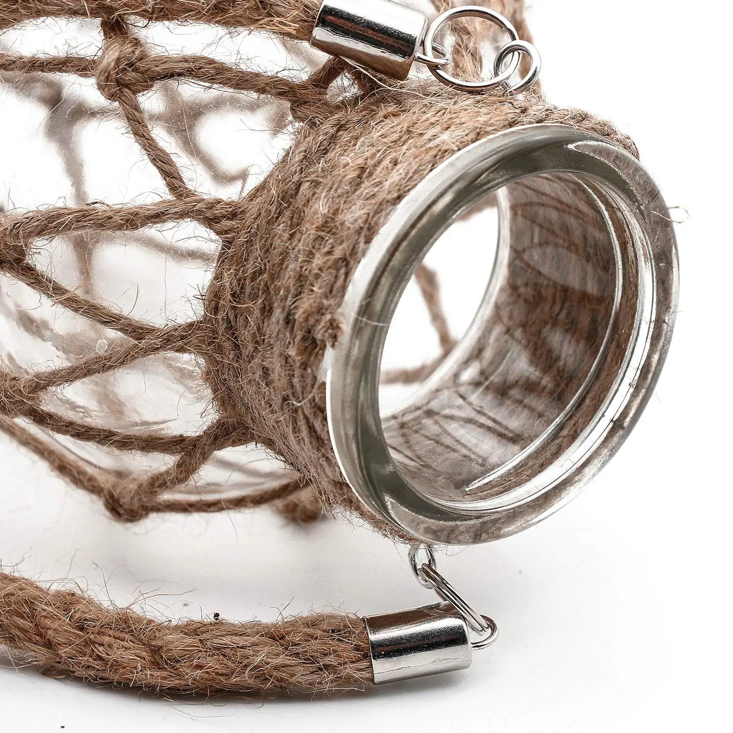 Rustic Hanging Glass Vase – Rope Net Floral Accent
