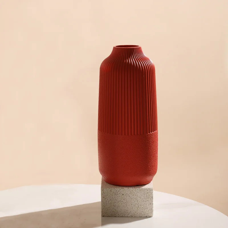 Modern Fluted Unbreakable Flower Vase – Minimalist Ribbed Centerpiece