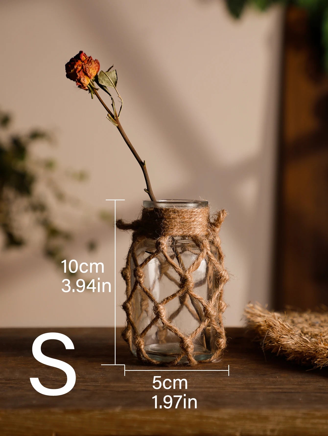 Rustic Hanging Glass Vase – Rope Net Floral Accent
