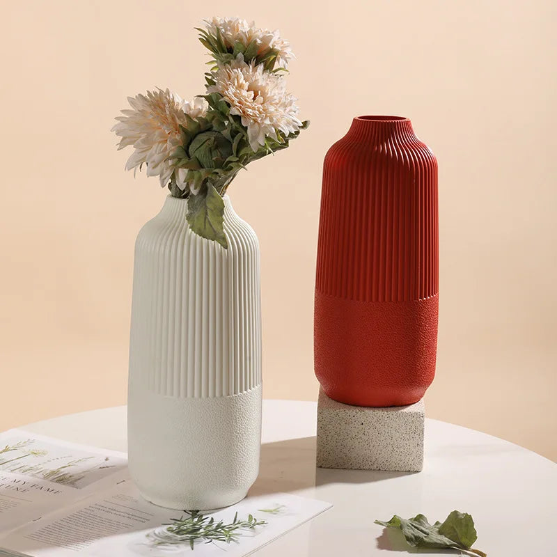 Modern Fluted Unbreakable Flower Vase – Minimalist Ribbed Centerpiece